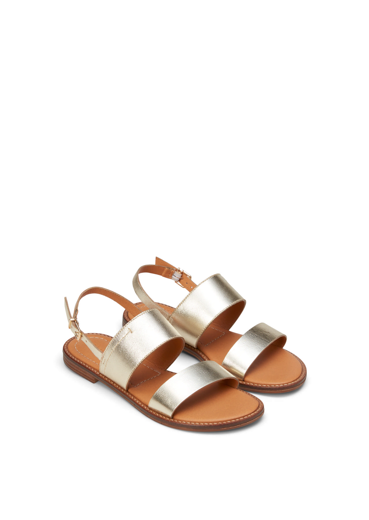 Sandalar úr leðri með glansandi áferð