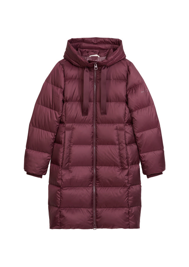 Coat, down filled, with hood, welt pockets