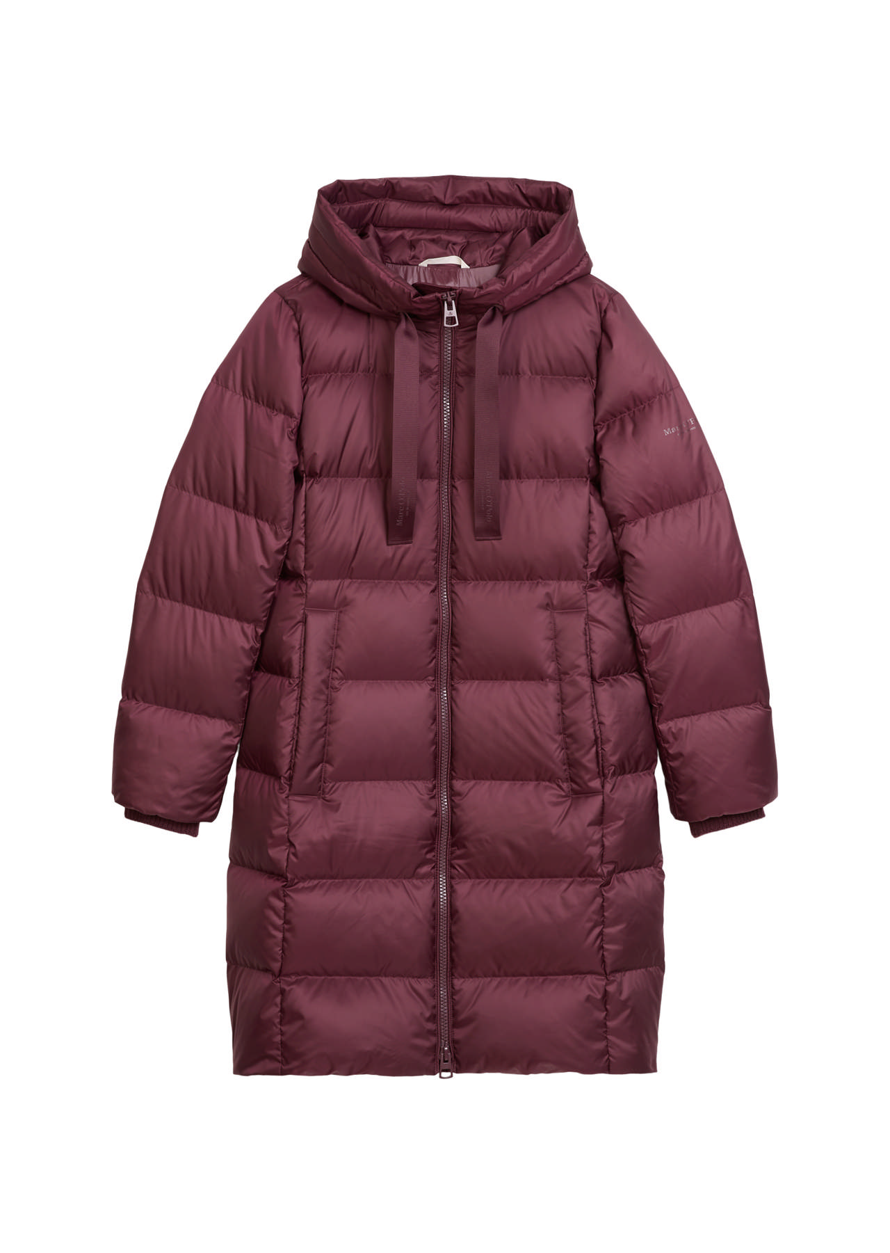 Coat, down filled, with hood, welt pockets