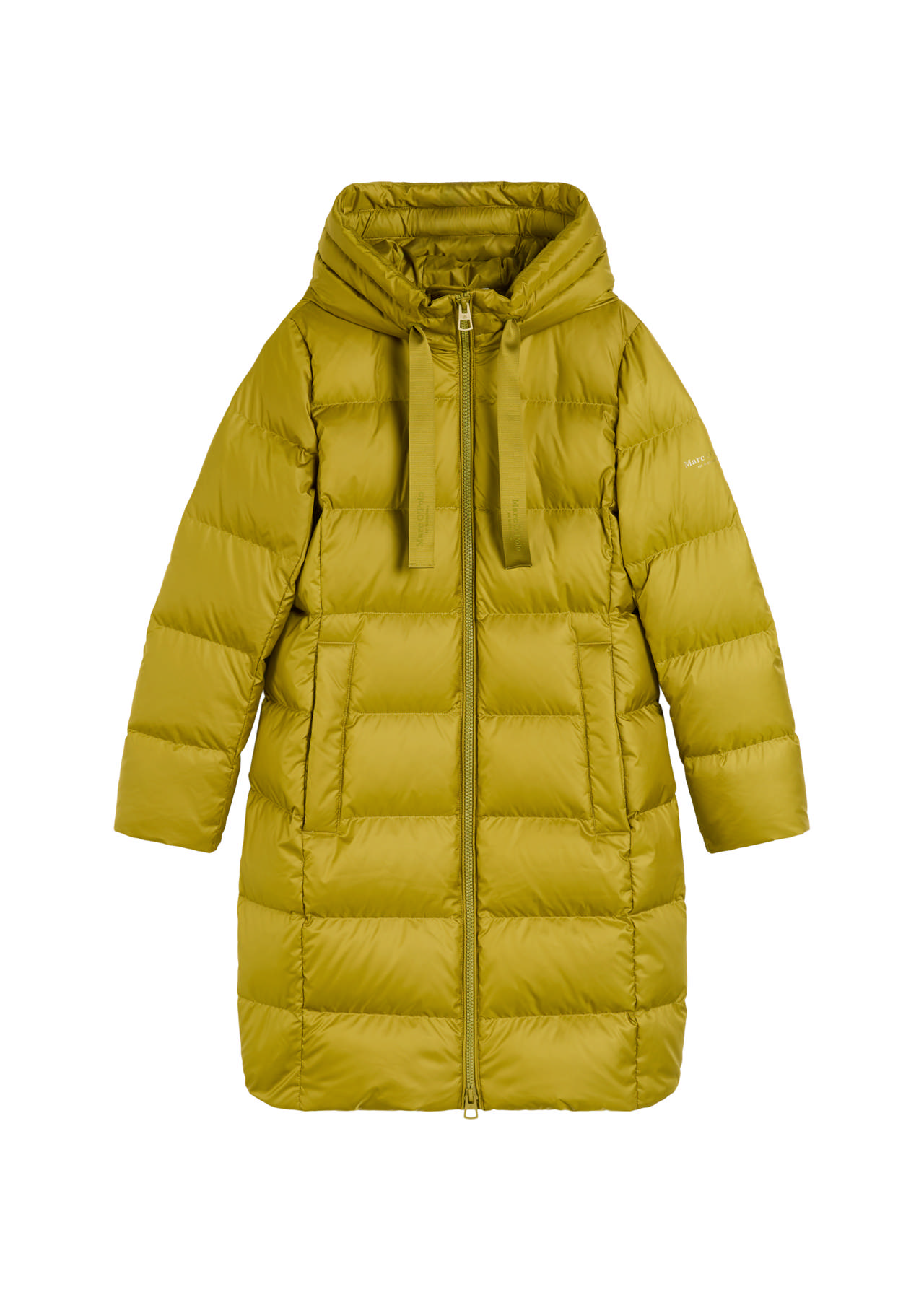 Coat, down filled, with hood, welt pockets
