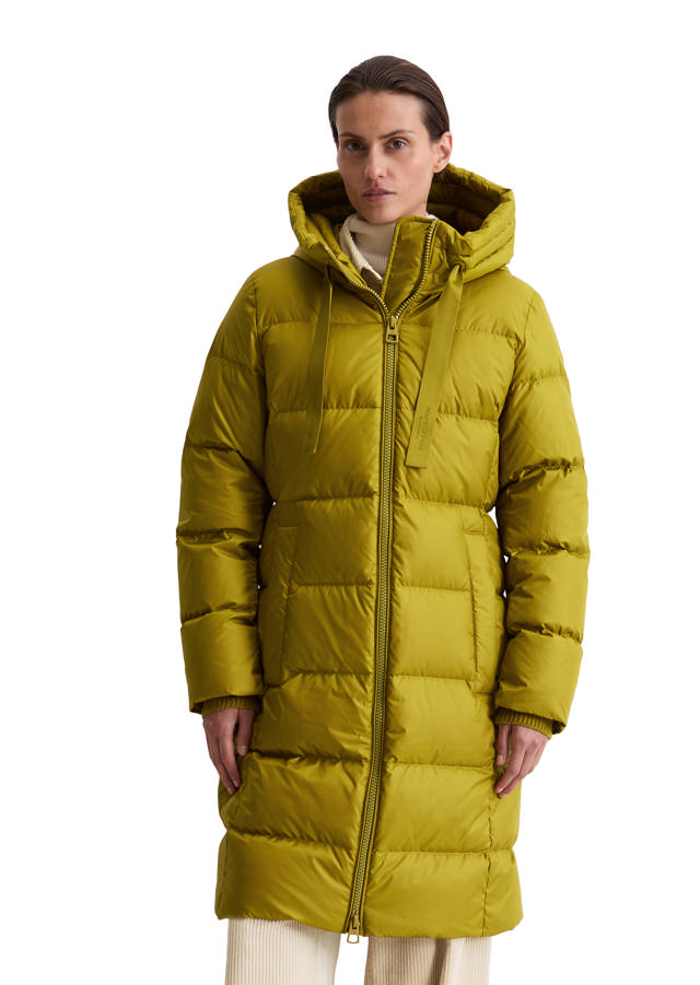 Coat, down filled, with hood, welt pockets
