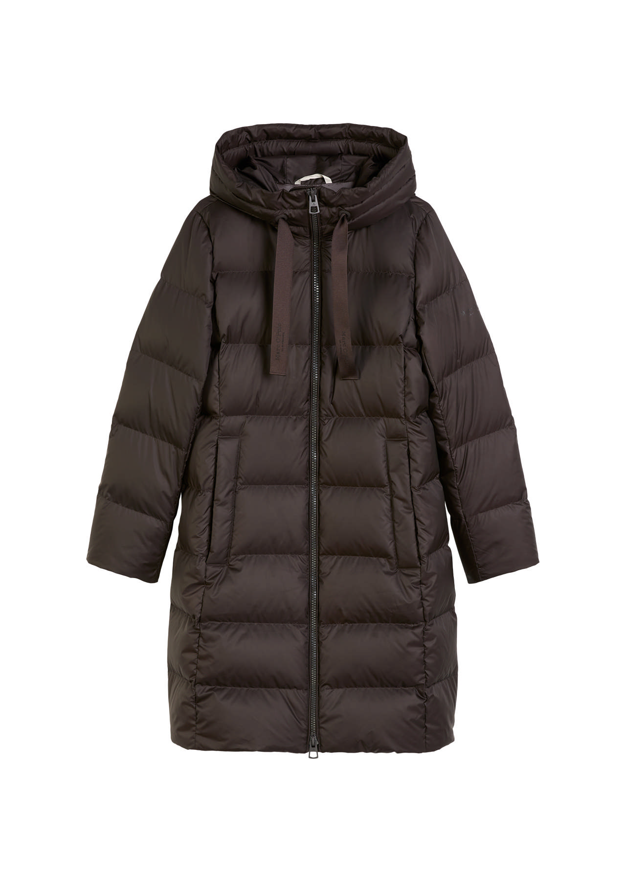 Coat, down filled, with hood, welt pockets