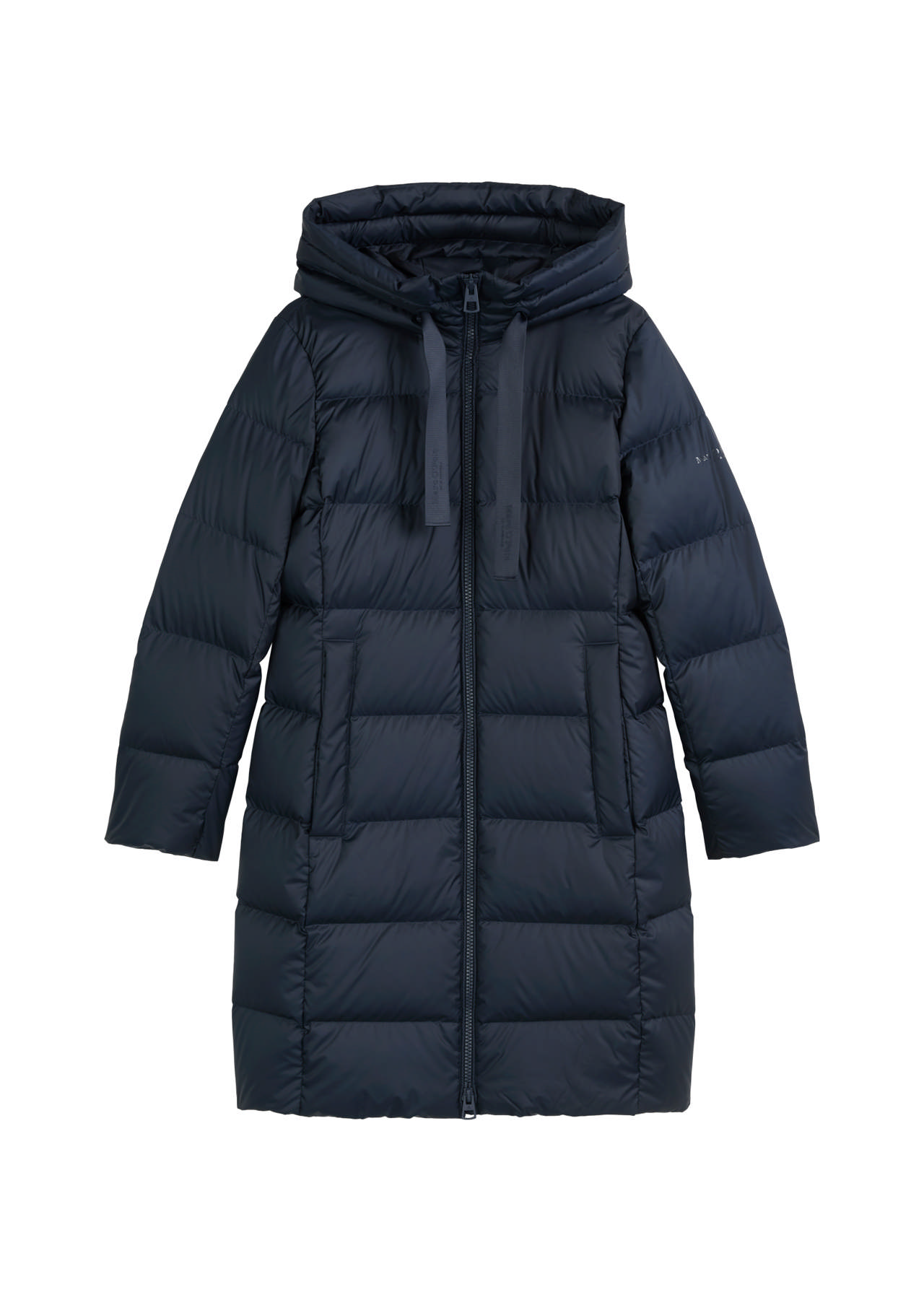 Coat, down filled, with hood, welt pockets