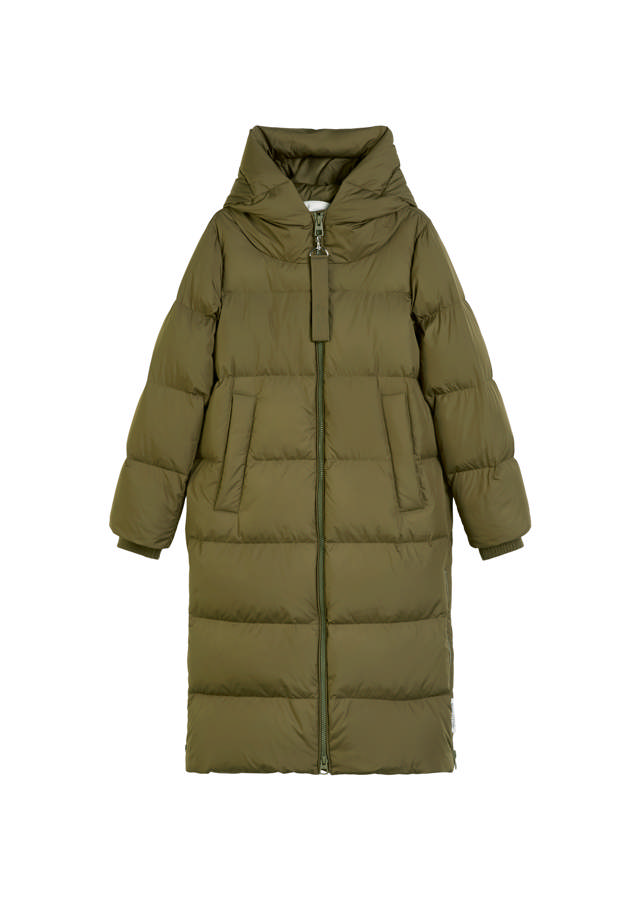 Dúnkápa (RDS) með hettu og axlaböndum