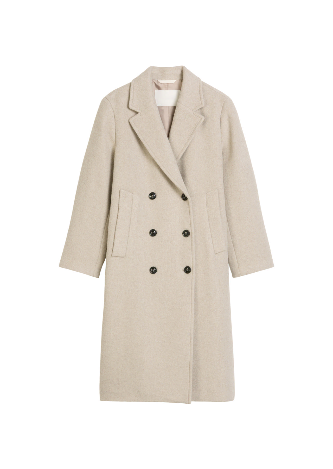 Ullarkápa, tvíhneppt með vösum