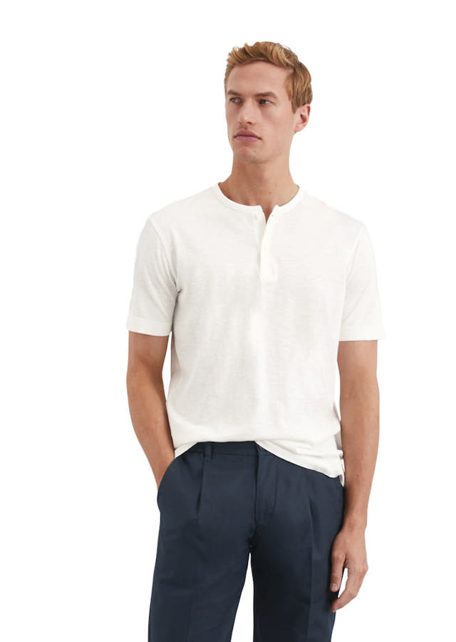 Henley Stuttermabolur úr Slub Jersey 