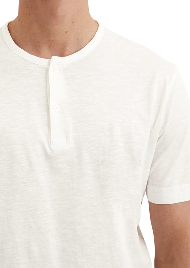 Henley Stuttermabolur úr Slub Jersey 