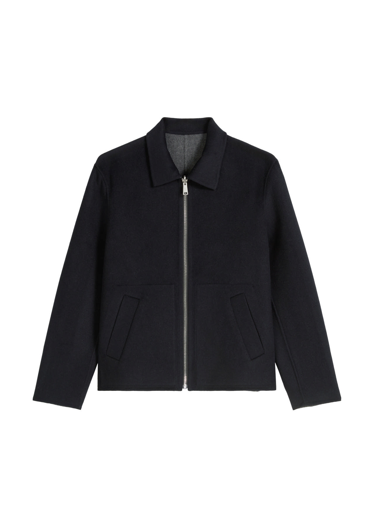 Ullarjakki með rennilás og skyrtukraga 