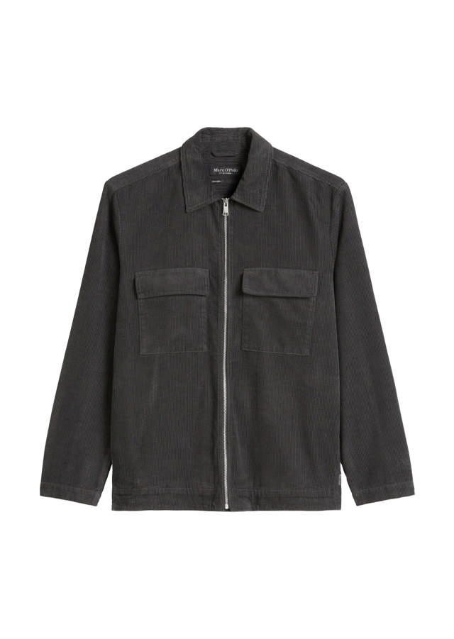 Yfirskyrta úr flaueli, með rennilás að framan og vösum í hliðum